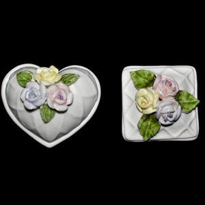 Pair of Millard Lister Ceramic Trinket Boxes | Heart Shaped Ring Box